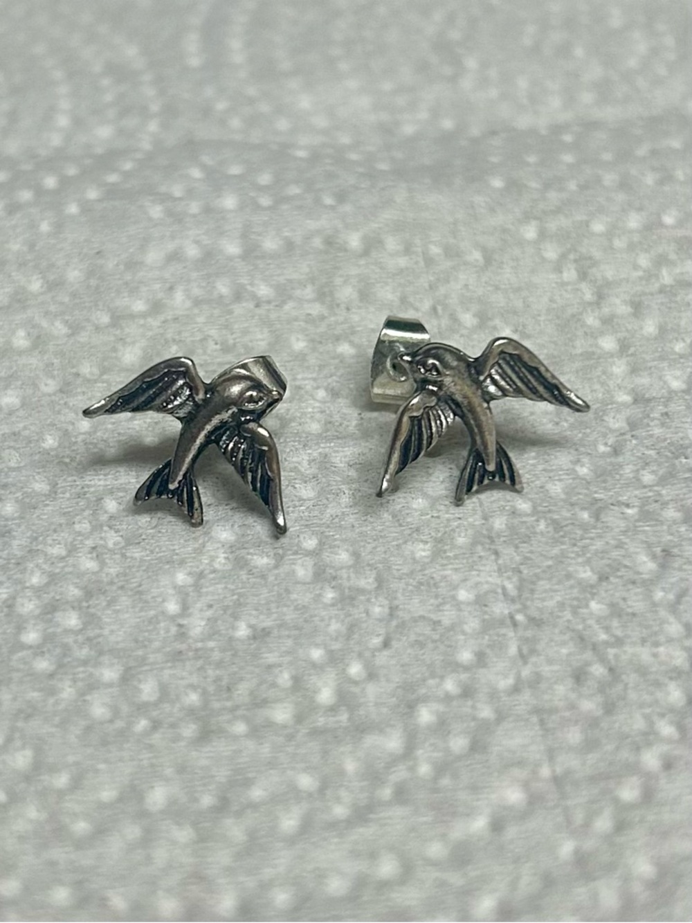 Silver Bird Stud Earrings - Sterling-Tone Swallow Design